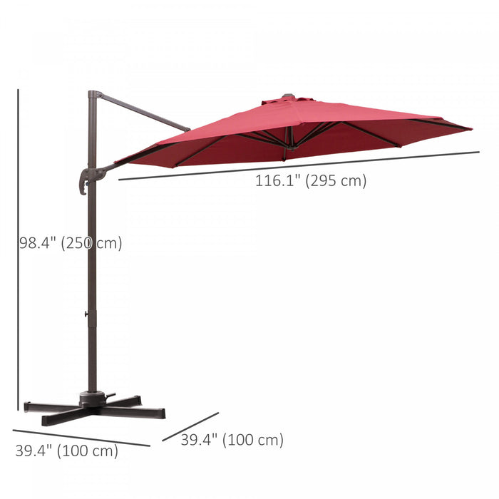 Outsunny 10ft Cantilever Patio Umbrella With 360° Rotation, Wine Red