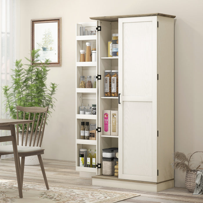 HOMCOM 70\" Tall Kitchen Pantry Storage Cabinet with Door Shelves, Cream