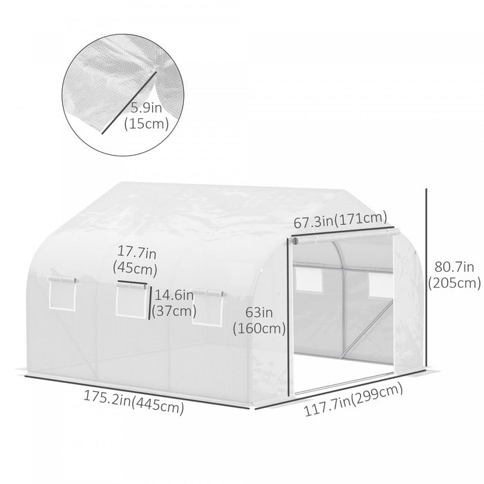 Outsunny 15'x10'x7' Heavy Duty Walk-in Tunnel Greenhouse Gardening Planting Shed Warm Green House White