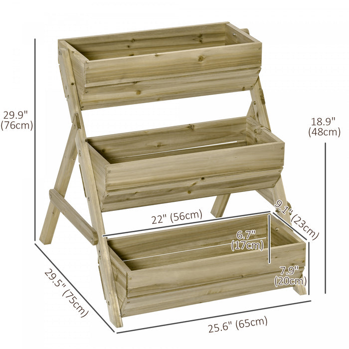 Outsunny 3 Tier Raised Garden Bed, Vertical Wooden Elevated Planter Box Kit For Flowers, Vegetables, Herbs, 26\" X 30\" X 30\", Light Green