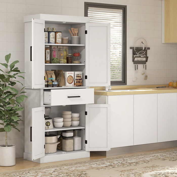 HOMCOM 72\" Tall Kitchen Pantry Storage Cabinet with Barn Doors and Drawer