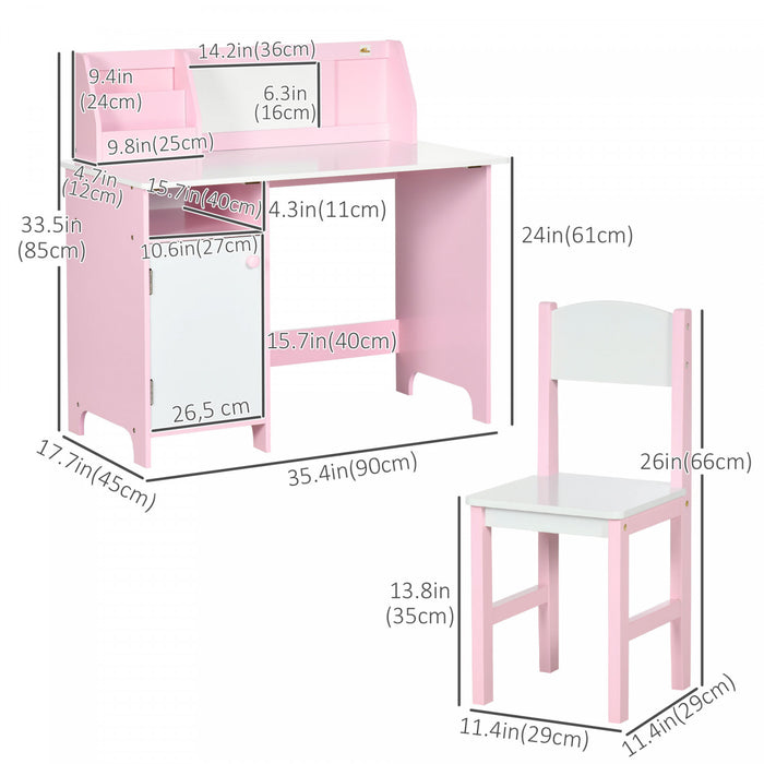 Qaba Kids Table And Chair Set With Whiteboard, 2 Pieces Toddler Table And Chair Set, Multi-usage Toddler Furniture, Ideal For Arts & Crafts Snack Time Homework, Pink