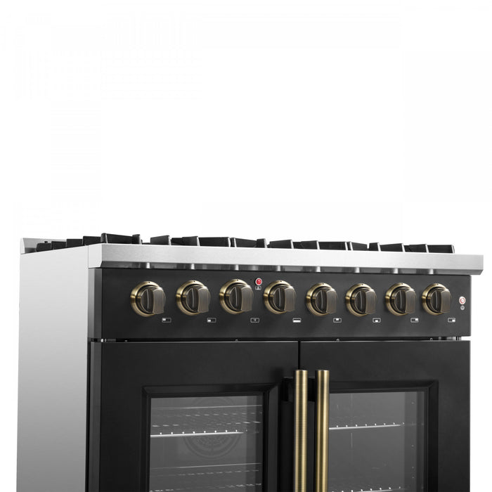 Forno Galiano 36\" French Door Dual Fuel Range, Black, 5.36 cu. ft. - FFSGS6356-36BLK