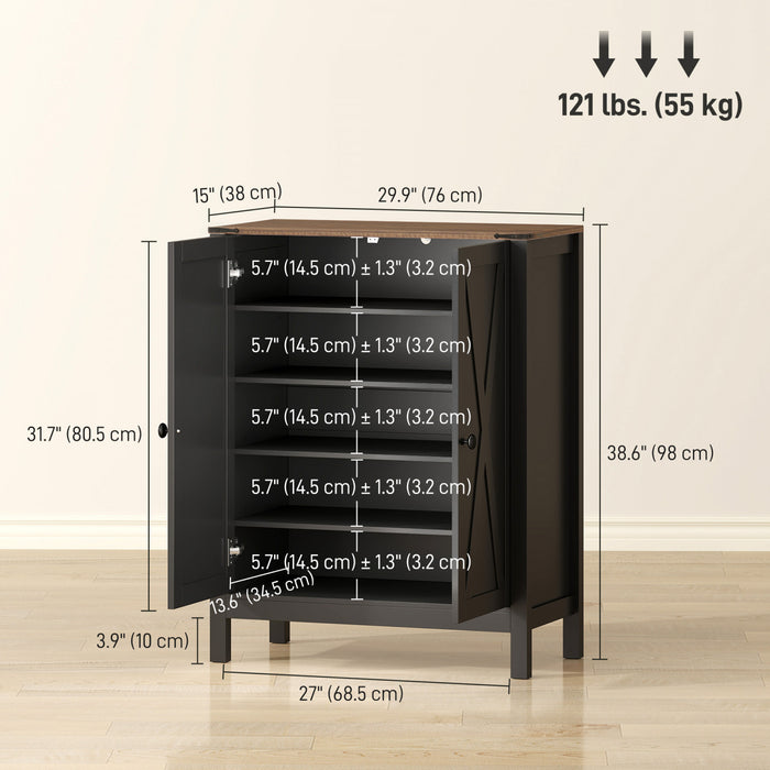 HOMCOM Shoe Cabinet with Barn Doors, Farmhouse Shoe Storage Cabinet, Black