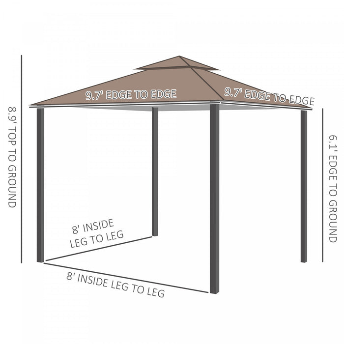 Outsunny 10' X 10' Outdoor Patio Gazebo Canopy Tent With Mesh Sidewalls, 2-tier Canopy For Backyard, Coffee