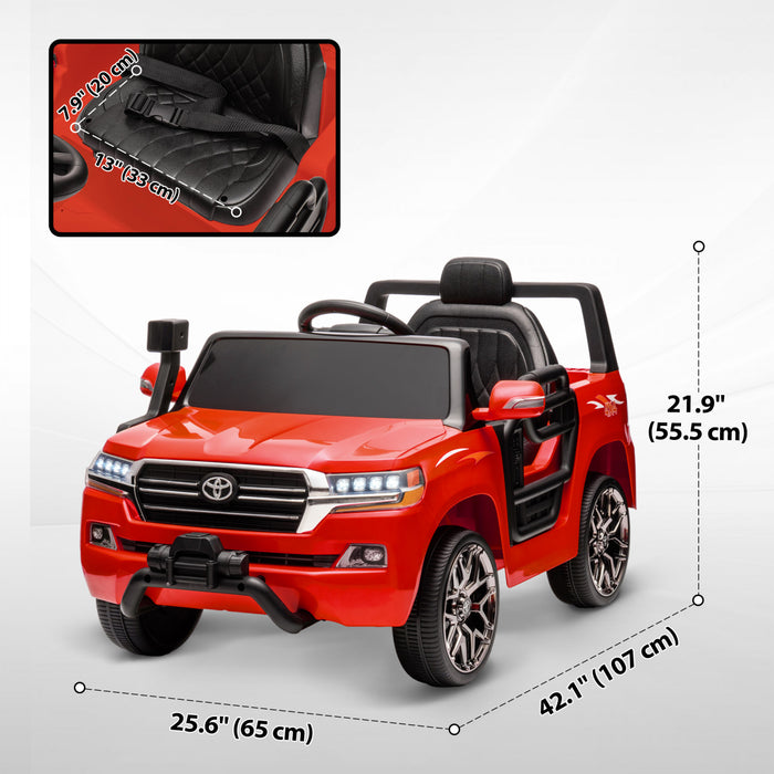 Qaba 12v Electric Powered Ride-On Car For Kids, Toyota Land Cruiser Licensed Kids Car With Parent Remote Control, Four Wheel Spring Suspension, Soft Start, Led Light, Music, Horn, Red