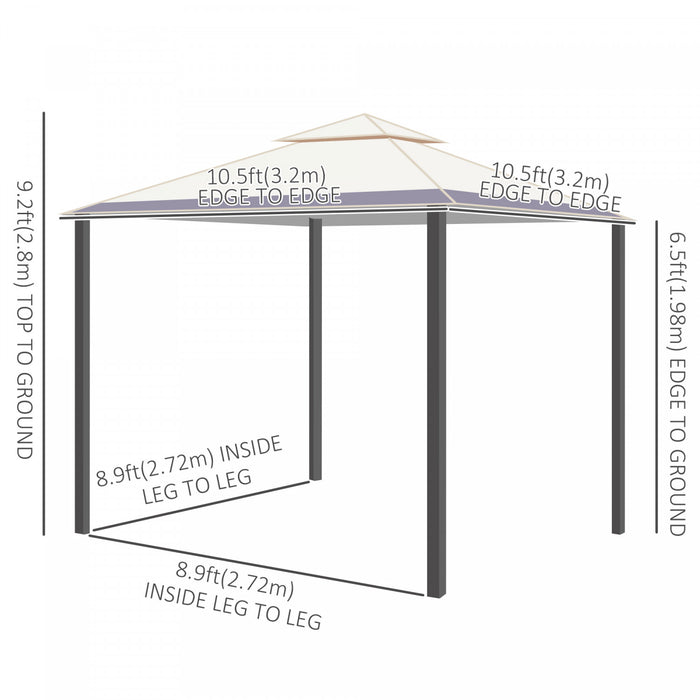 Outsunny 10' X 10' Soft Top Gazebo Canopy Tent W/ Double Roof, Eaves Design And Mesh Netting Sidewall Outdoor Patio Large Garden