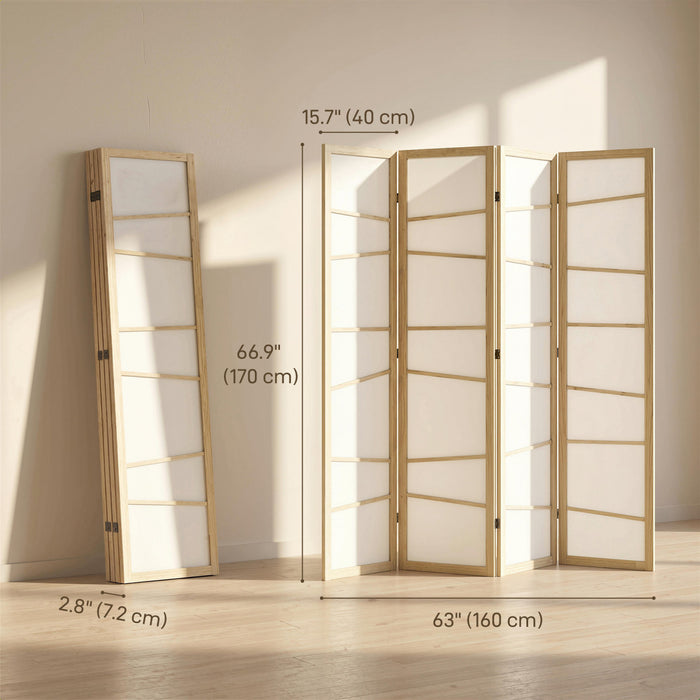 HOMCOM Folding Room Divider, 4 Panel Privacy Screen, Natural Wood