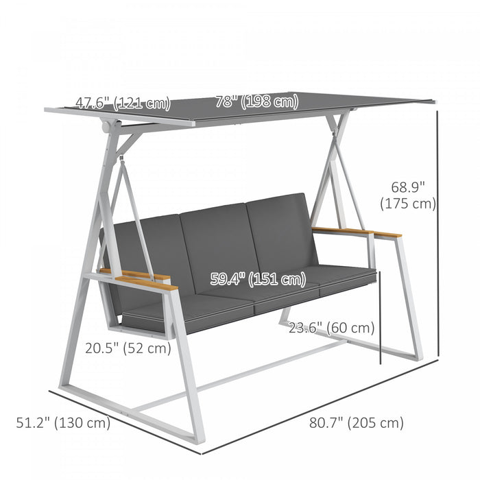 Outsunny 3-seat Patio Swing Chair Outdoor Porch Swing W/ Adjustable Canopy