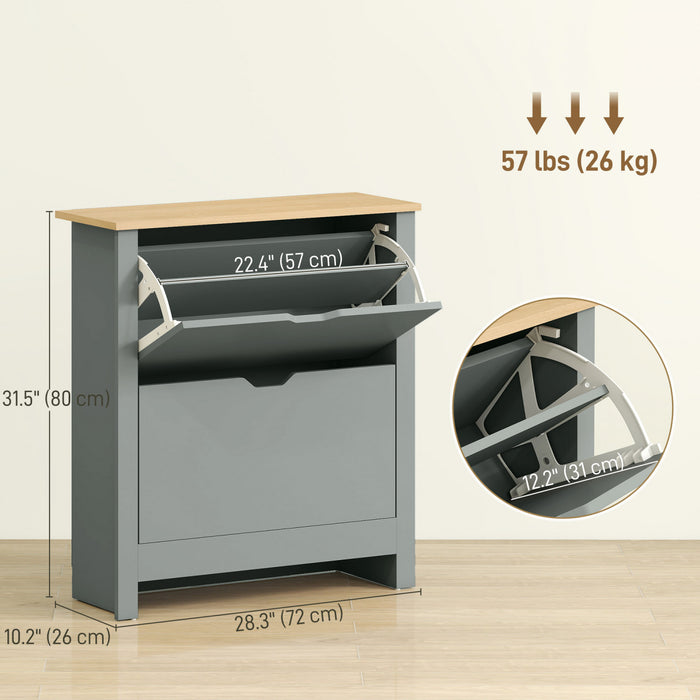 HOMCOM Narrow Shoe Cabinet for Entryway w/ 2 Flip Drawers Adjustable Shelf