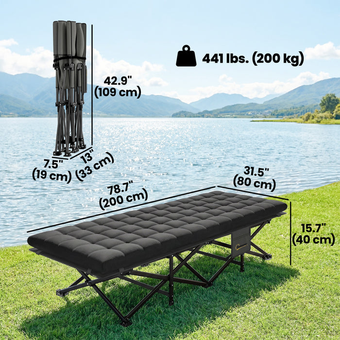 Outsunny Set of 2 Camping Cot with Pad, 32\" Extra Wide Folding Cots, Black