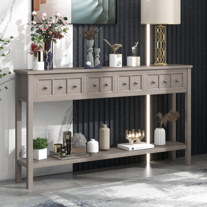 Michael Solid Wood Console Table For Entryway With Storage Drawers And Bottom Shelf - Grey
