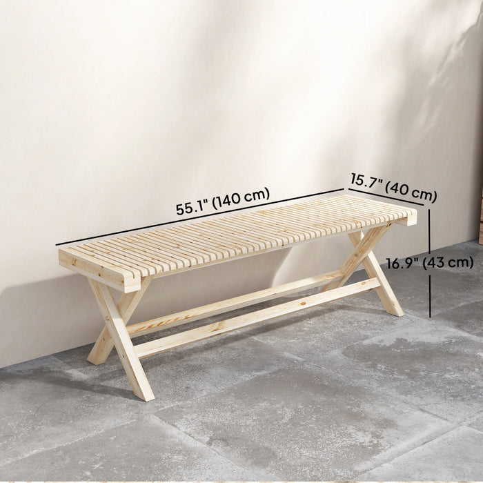 Outsunny 55.1\" Garden Bench 2-Seater Outdoor Bench, Natural Wood Finish