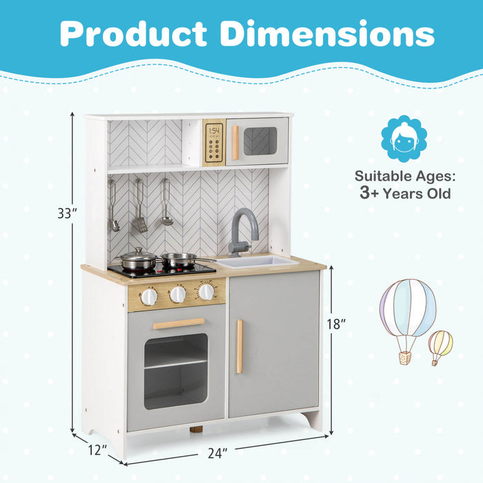 Costway Kids Kitchen Playset With Lights Sounds Microwave Stoves Oven Cooking Accessories