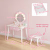 Qaba Kids Vanity Set, Makeup Vanity Table with Lights, Mirror, Stool, 7Pcs Accessories, Pretend Makeup Play Set for Girls 3-8 Years, Pink