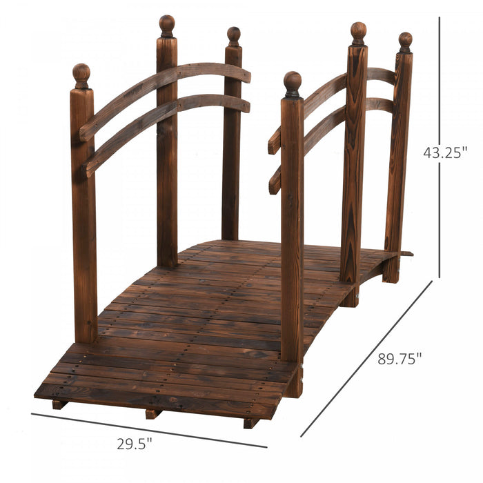 Outsunny 7.5' Fir Wood Garden Bridge Arc Walkway with Side Railings, Tan