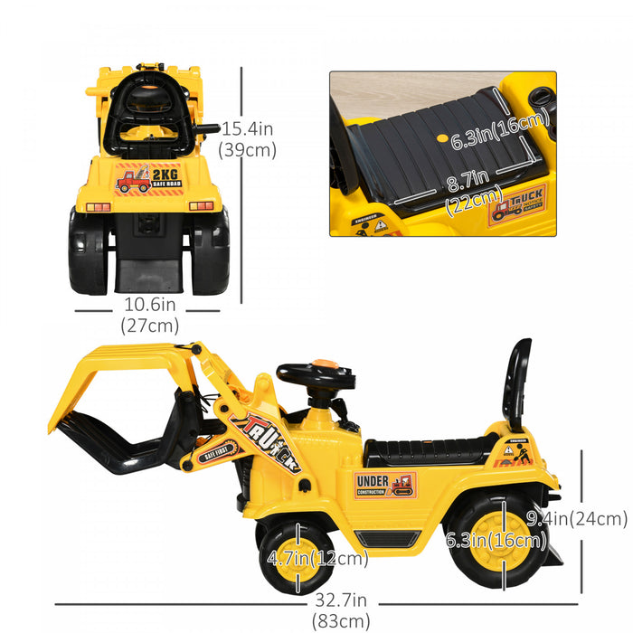 Aosom Toy Tractors For Kids Ride On Excavator With Grabber, Ride On Tractor Pretend Play, Construction Truck With Realistic Sound, Under Seat Storage, Wheels, Yellow