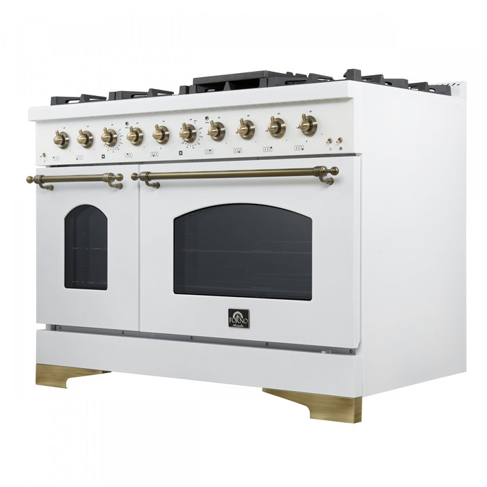 Forno Antico 48\" Gas Range, White, Double Ovens, -FFSGS6219-48WHT