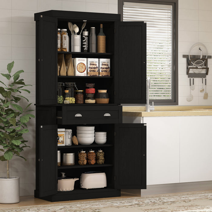 HOMCOM Kitchen Storage Cabinet, Tall Pantry with Drawer Black Wood Grain