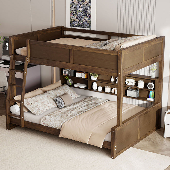 Liam Solid Wood Full XL Over Queen Bunk Bed with Storage & USB Ports, Brown
