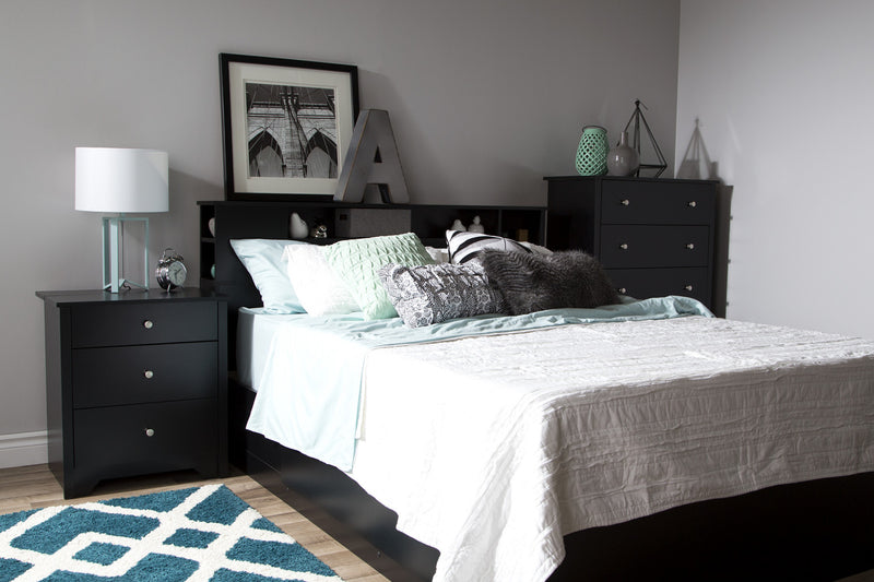 Vito Nightstand With Charging Station And Drawers - Pure Black 