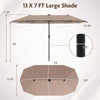 Costway 13 FT Large Patio Umbrella with LED Solar Lights Crank Handle 12 Heavy-Duty Ribs Brown