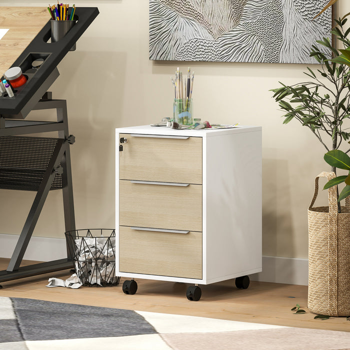 HOMCOM Vertical Filing Cabinet with Lock, 3 Drawer File Cabinet, Oak