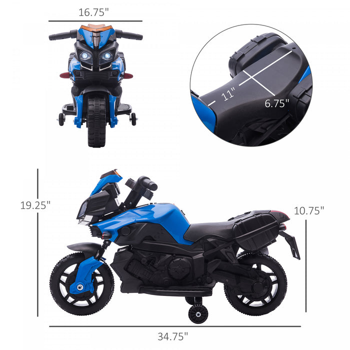 Aosom Kids Powered Ride-On Motorcycle, 6v Electric Battery Powered Dirt Bike W/ Training Wheels, Gift For Children Boys Girls Blue