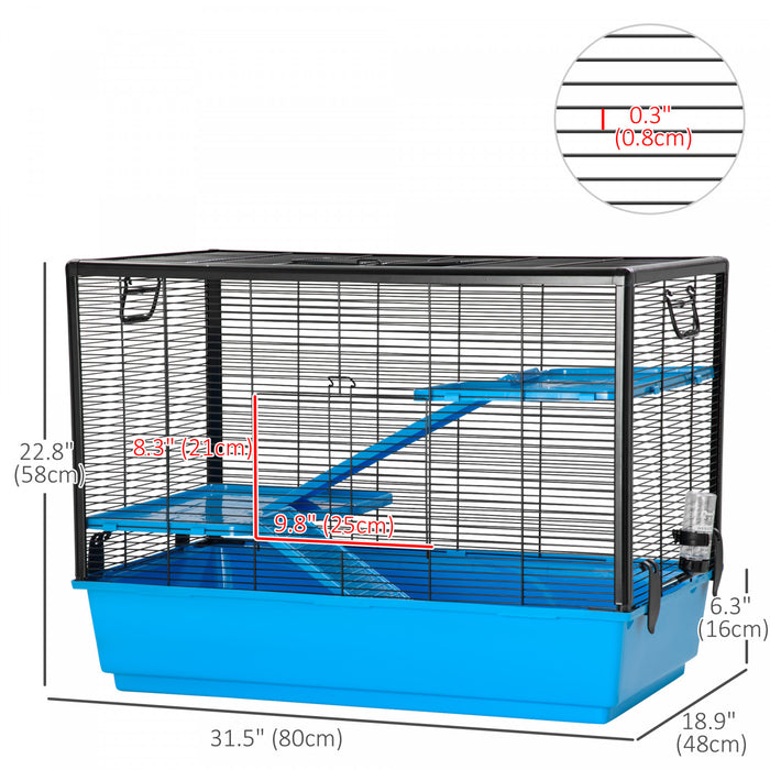 Pawhut 3-tier Hamster Cage, Guinea Pig Cage, Pet Chinchillas Play House Indoor With Accessories Food Dish Water Bottle, Ramps, 31.5\"x19\"x 23\", Light Blue