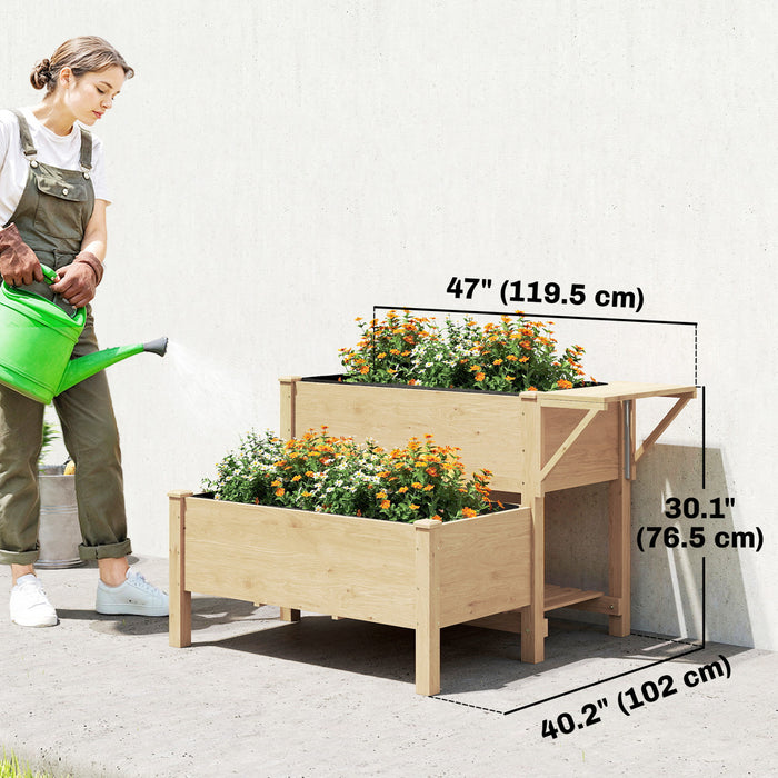 Outsunny Wooden Raised Garden Bed, 2-Tier Raised Planter with Shelf