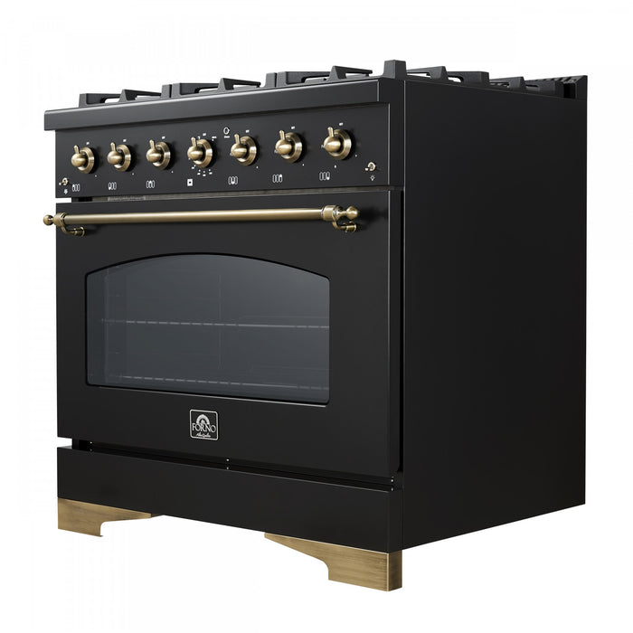 Forno Antico 36\" Dual Fuel Gas Range, Black, 4.5 cu.ft. - FFSGS6113-36BLK