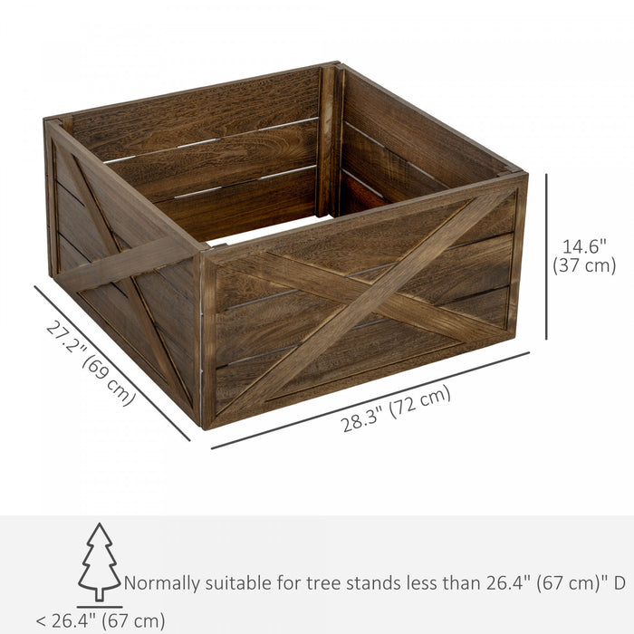 HOMCOM 28\" Wooden Christmas Tree Collar Box Dark Distressed Wood Finish