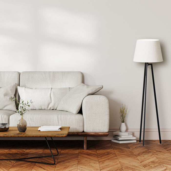 64\" Black Architectural Tripod Floor Lamp with Textured Shade