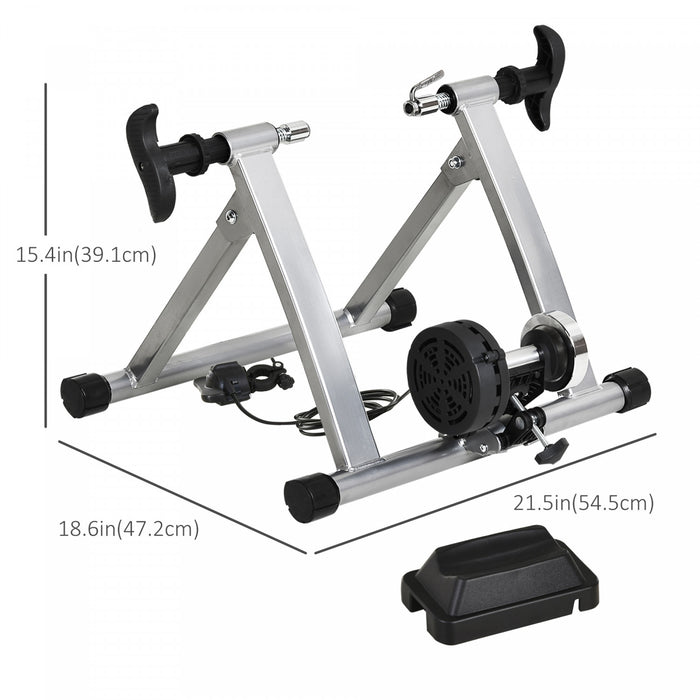 Soozier Bike Trainer Magnetic Bicycle Stand Indoor Exerciser W/ Quick Release Skewer, 5 Levels Resistance Silver