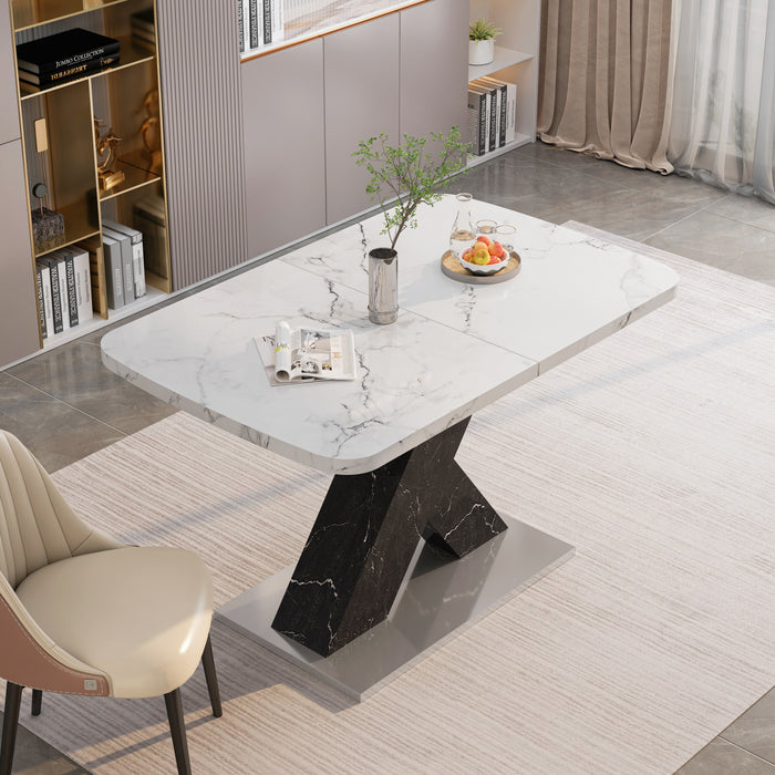 Liam Modern Rectangle Stretchable Dining Table with X-Shape Legs and Metal Base,Black