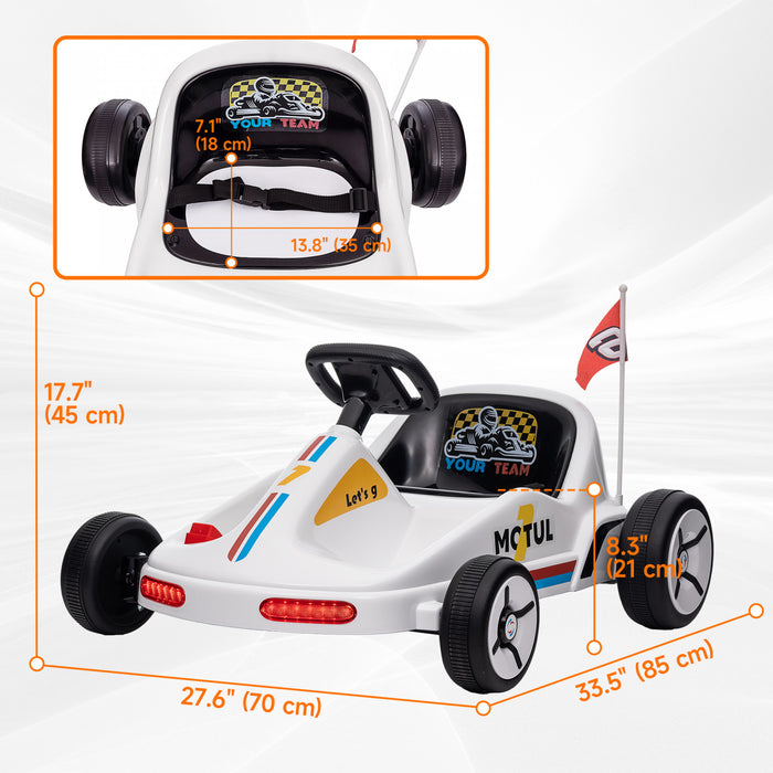Qaba Go Kart For Kids, 6v Electric Battery Powered Ride-On Car With Music, Light, Horn, For Toddlers Boys Girs 3-5 Years, White