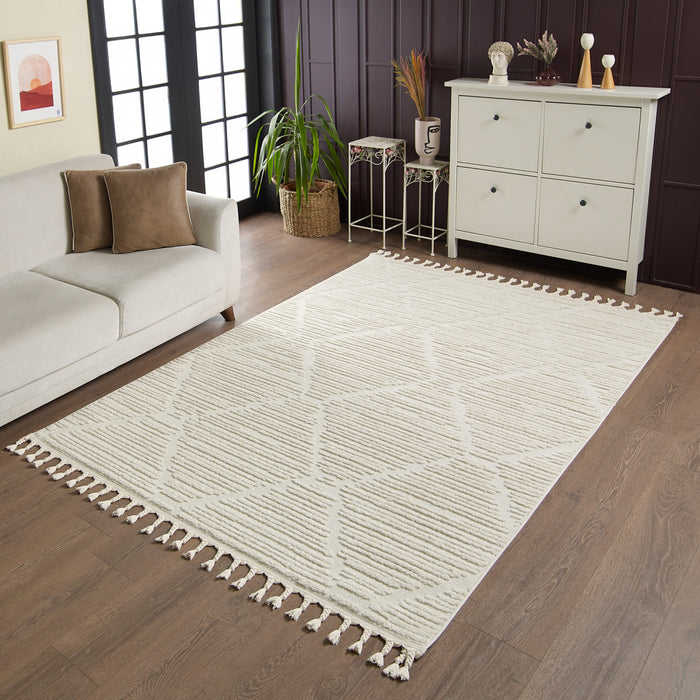 Quinto Lattice Large Cream Shag Area Rug - 2'7\" x 8'