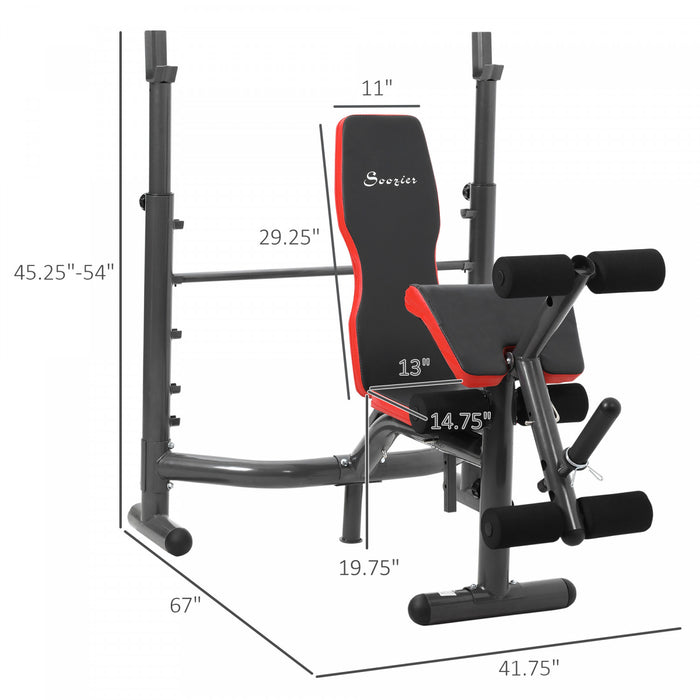 Soozier Weight Bench With Barbell Rack, Heavy Duty Multiple Function Workout Adjustable Bench Press With Preacher Curl, Leg Developer