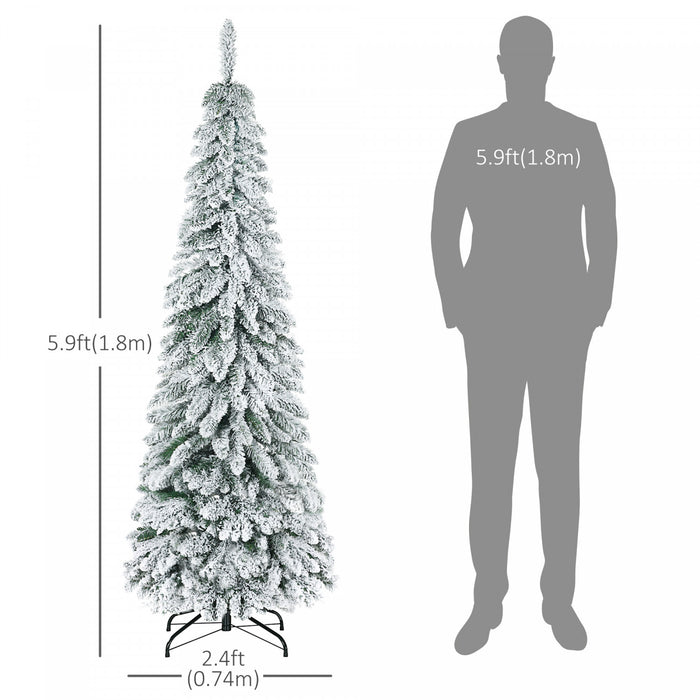 Homcom 6' Downswept Slim Snow Artificial Christmas Tree With Steel Base