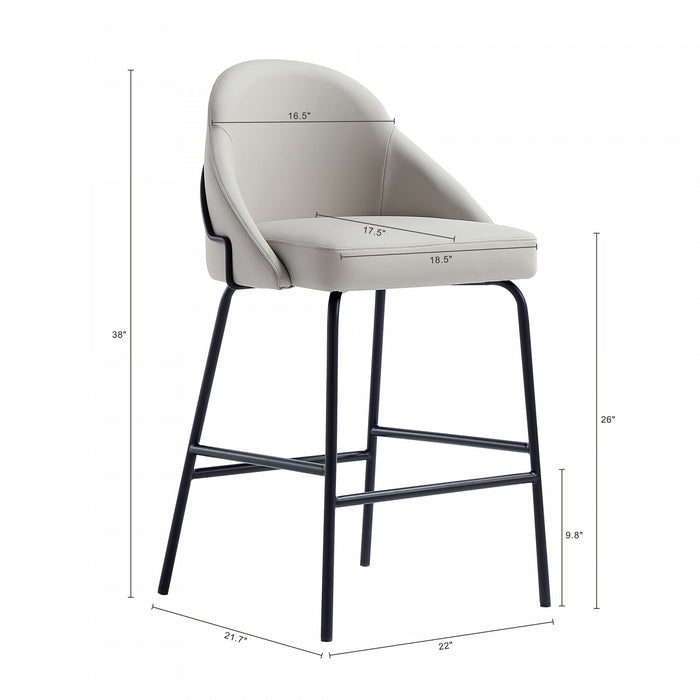 Gracie Modern Metal Upholstered Counter Stool in Stone Gray and Black - Set of 2