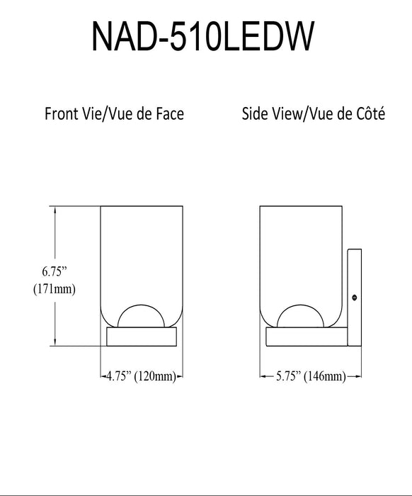 Dainolite Nadine LED Wall Sconce 10w Polished Chrome Clear Glass Lamp