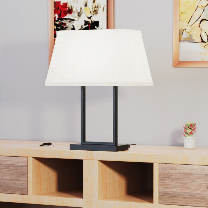 22\" Black Modern Rectangular Table Lamp with Fabric Shade