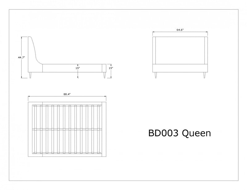 Heather Mid-Century Modern Velvet Upholstered Queen Bed in Cream and Black