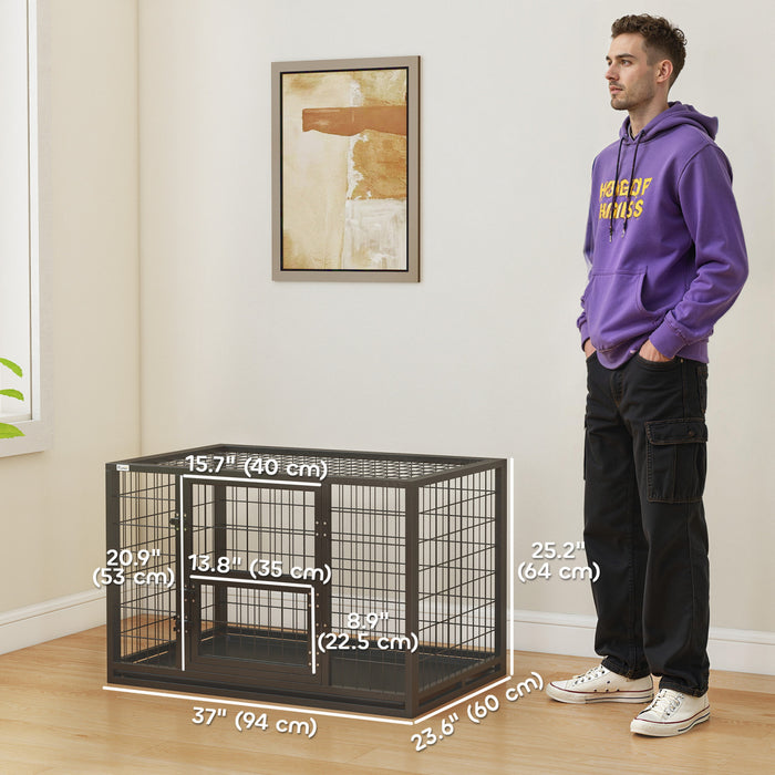 PawHut 37\"L Heavy Duty Dog Crate, Large Metal Dog Kennel with Removable Tray, 3 Doors and Secure Lock, Indoor Outdoor Pet Crate for Small Medium Breeds, Black