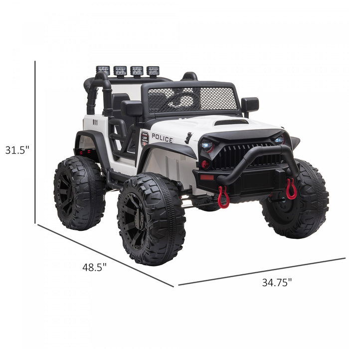 Aosom 12v Battery-powered Kids Electric Ride On Police Car 2-seater Suv Truck Toy With Parental Remote Control, White