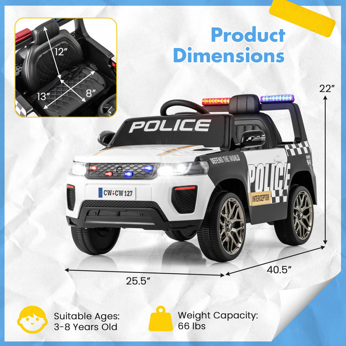 Honeyjoy Kids Ride On Police Car 12v 7a Battery Powered Cop Car With Remote Control White
