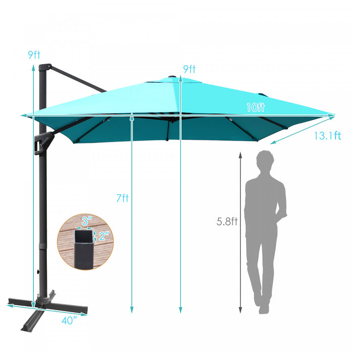 Costway 10'x13' Patio Offset Cantilever Umbrella Aluminum 360° Rotation Tilt Turquoise