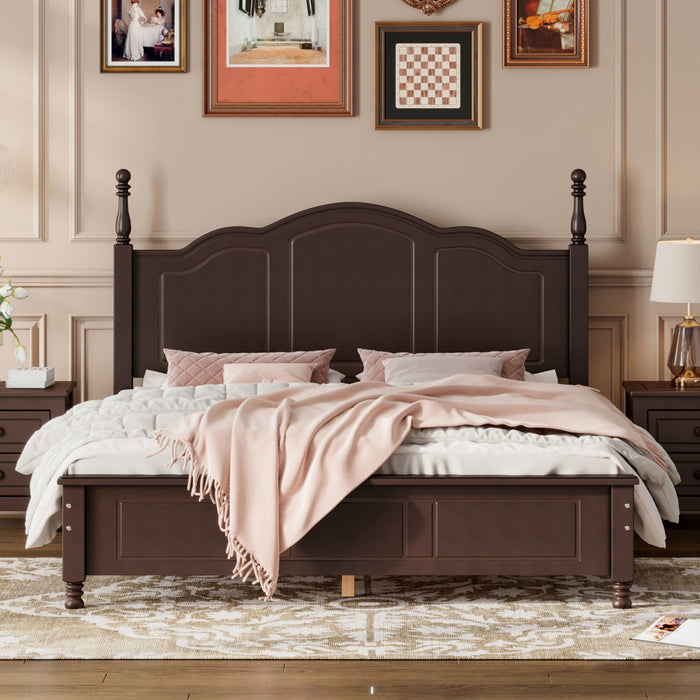 Jessie Retro Style Platform Bed with Wooden Slat Support,Queen Size, Walnut Queen Bed