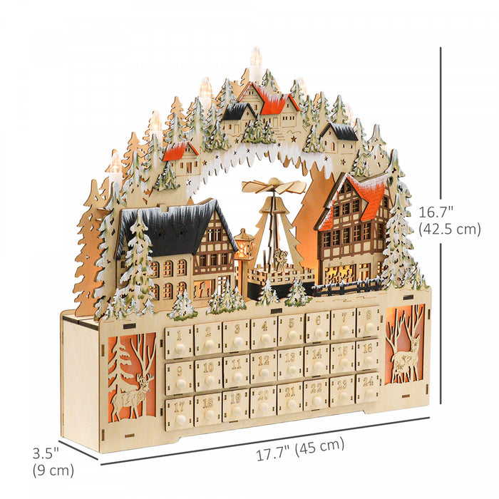 Homcom Light Up Christmas Advent Calendar With 24 Countdown Drawers