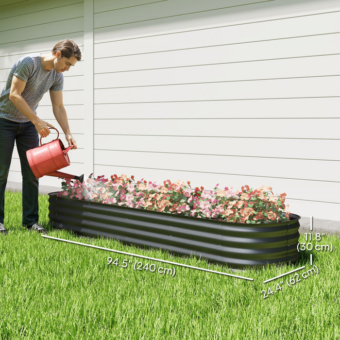 Outsunny Galvanized Raised Garden Bed Planter Box, 7.9x2x1ft, Dark Grey